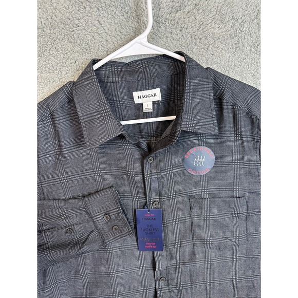 Haggar Men's Large Button Up Shirt New Modern Career Casual Plaid